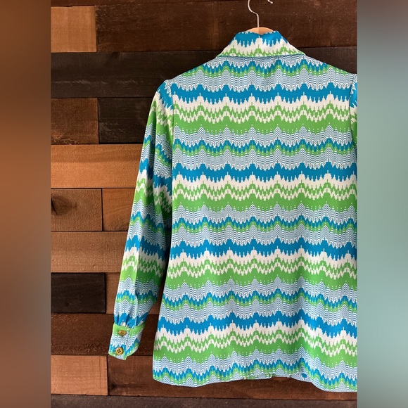 Vintage Groovy Zig Zag Waves Bradley Dagger Collar Button Up Lightweight Jacket - Picture 7 of 10